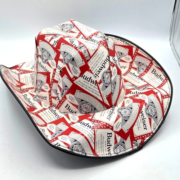 Budweiser Bud Cowboy Cowgirl Cardboard Beer Box Hat Red White Blue Stars - Picture 2 of 6